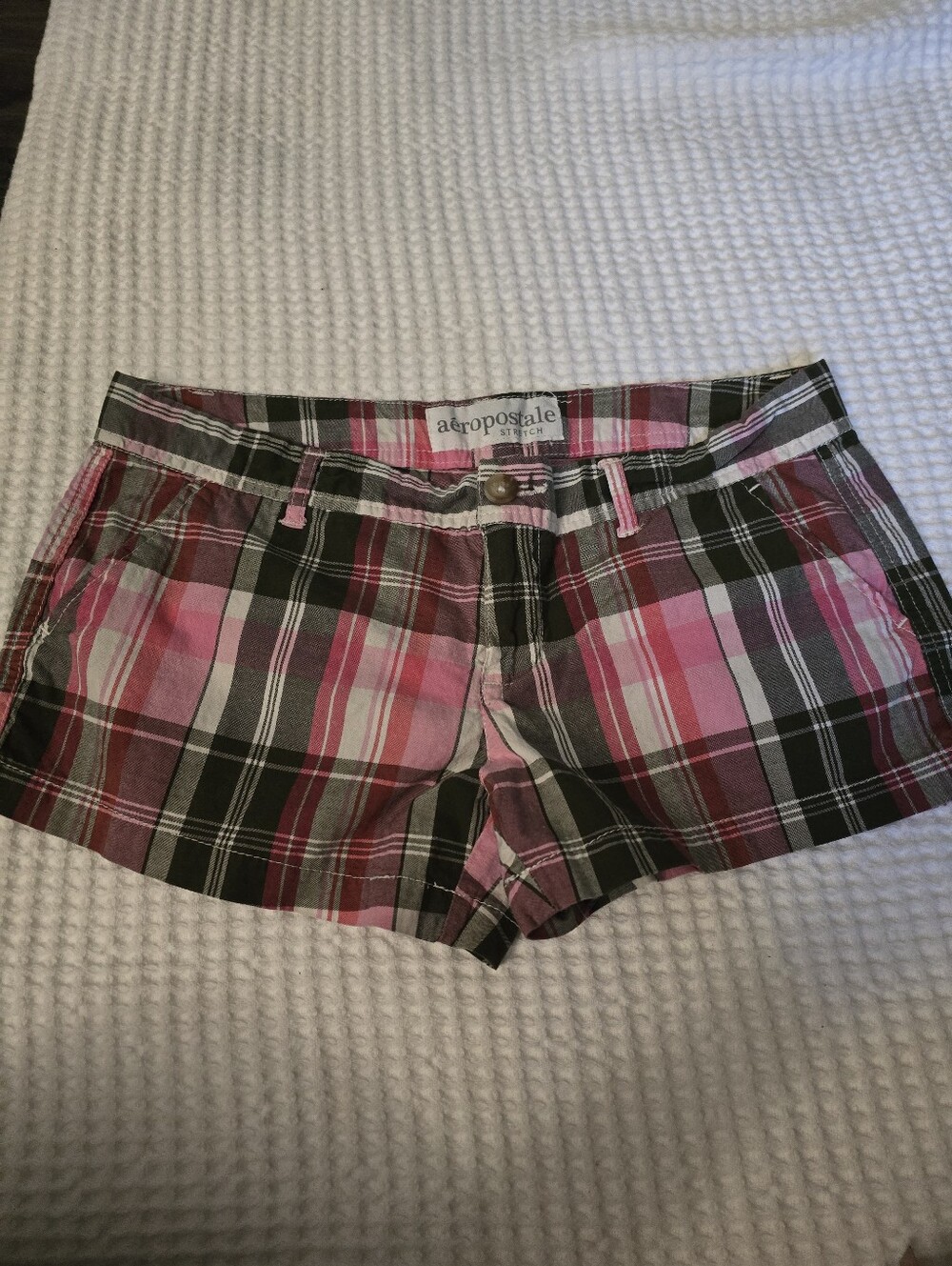 aéropostale Stretch Plaid Shorts — Pink & Brown
